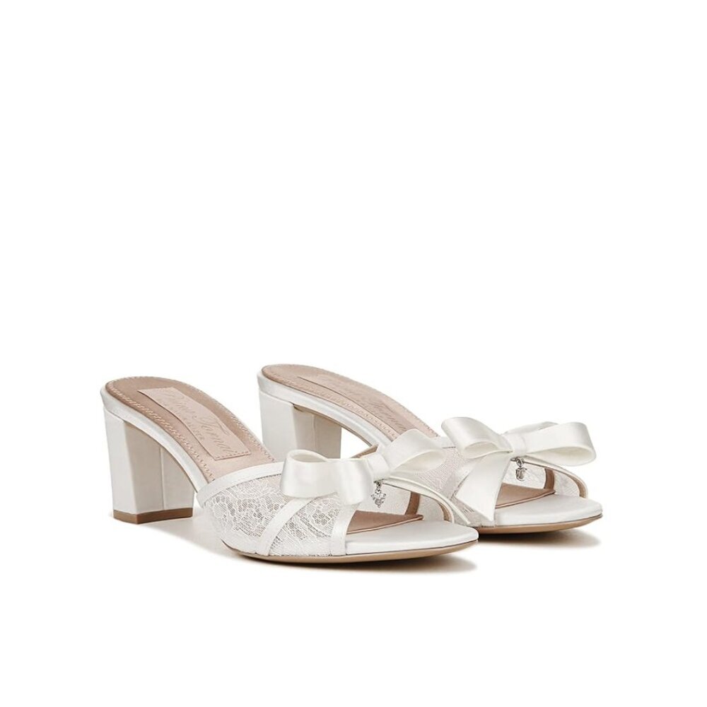 Naturalizer White Satin Bow Block Heel Mules